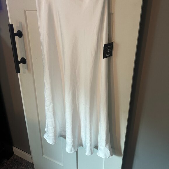 Lulus Distinctive Charm White Satin Asymmetrical Midi Dress - XL, NWT - Picture 11 of 15
